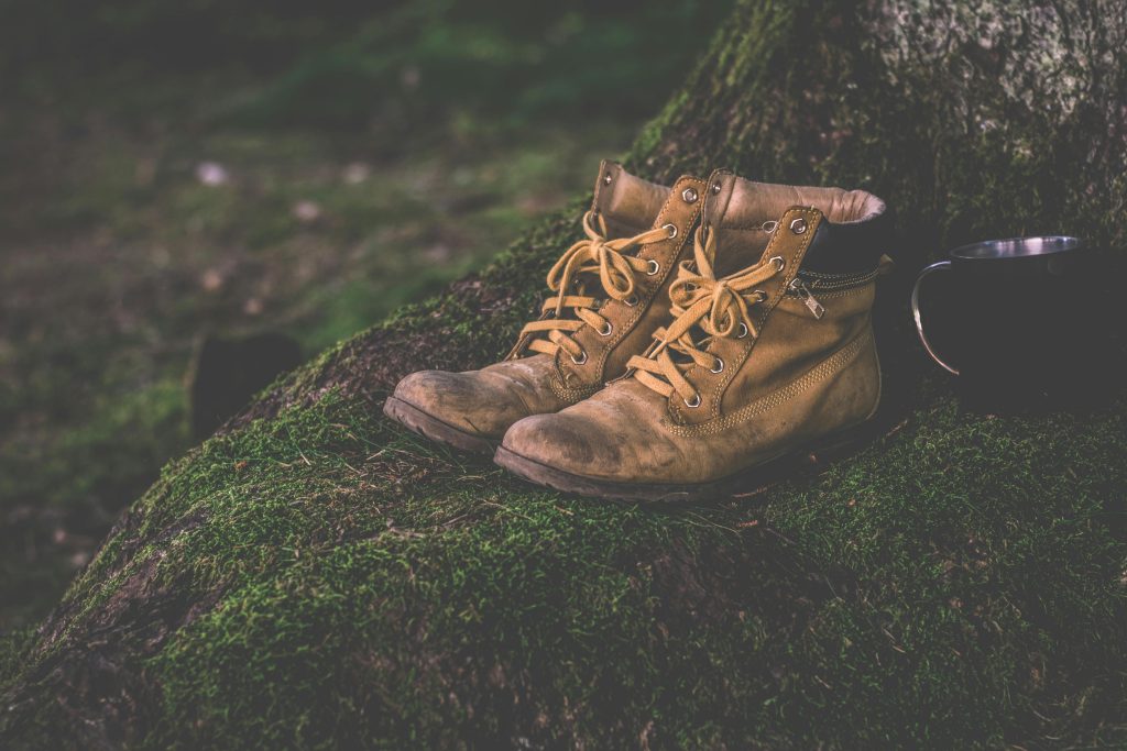 worn out tan work boots